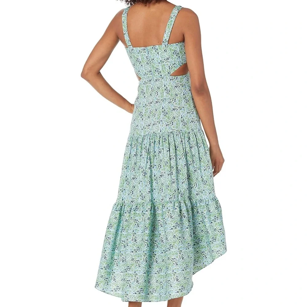 CINQ À SEPT Davian Cut Out Blue Green Knotted Midi Dress, Size 2